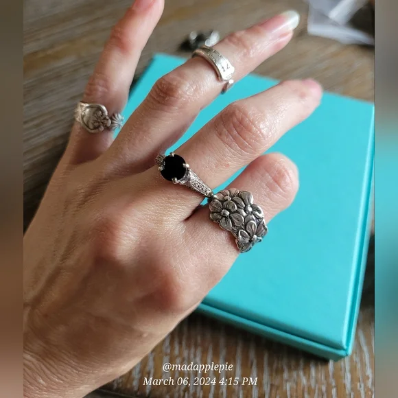 Antique Vintage Forget Me Not Spoon Ring in Sterling Silver Luxury Designer - Picture 8 of 16